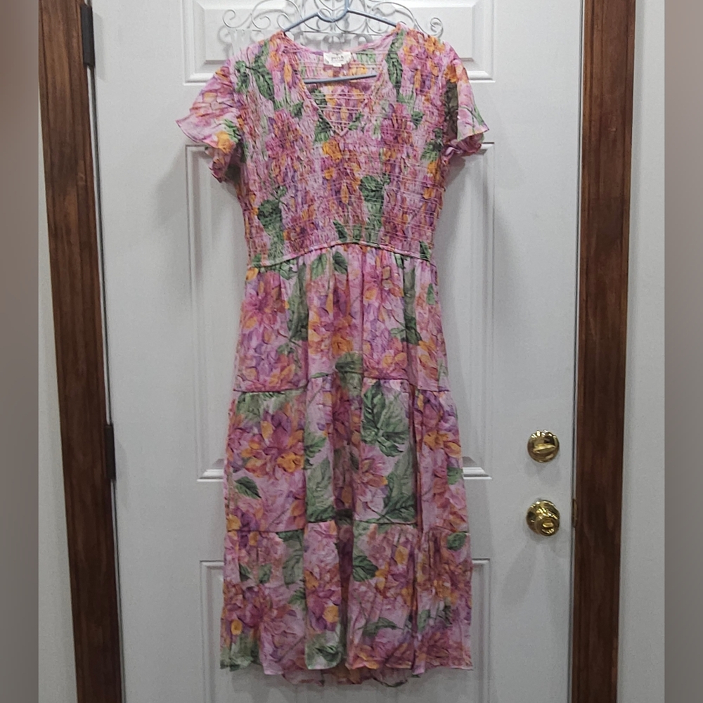 Floral Pink and Green Women's Dress
